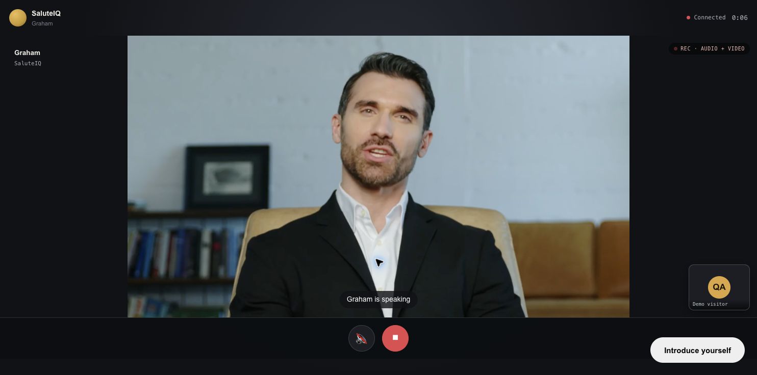 Graham in the SaluteIQ receptionist call interface, captured session still
